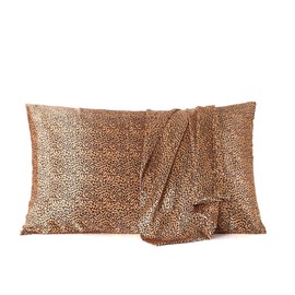 LanSilk Silk Pillowcase Eye Mask: 100% Natural Silk Travel Gift Set for Hair Skin Soft Hypoallergenic Breathable Mulberry 22 Momme 6A Organic OEKO TEX Envelope 50x75cm 600 Thread Count (Brown Leopard)