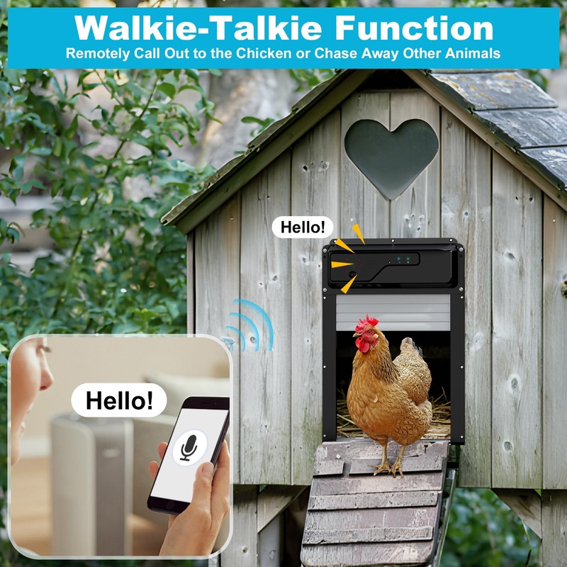 Automatic Chicken Coop Door with HD Camera, WiFi Enabled, Talkback