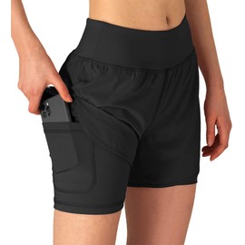 Gopune Pantalones cortos de correr 2 en 1 para mujer, para entrenamiento, gimnasio, yoga, forro
