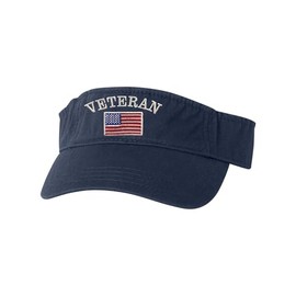 Go All Out One Size Navy Visor USA Veteran Flag Embroidered Visor Dad Hat