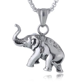 DonDon Men's Necklace 52 cm with Elephant Lucky Pendant Stainless Steel in Jewellery Bag, Stainless Steel, No Gemstone