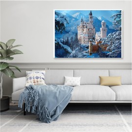 Kanglejia Neuschwanstein Castle in Winter Jigsaw Puzzles 1000 Pieces Adult Mountains Jigsaw Puzzle Family Fun Floor Snowy Landscape Puzzle Home Decor Family Fun Floor Educational Toys