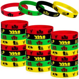 Black History Month Rubber Bracelets Party Favors Pan African American Party Silicone Band Bracelets Party Supplies Rubber Bracelets Bulk Goodie Bag Gifts for Black History Month Party 24 Counts