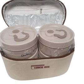 Divas World Portable Lunch Box with Spoon Set Stackable Insulated Bento Lunch Box 4-Layer Stainless Steel Leakproof Food Containers with Thermal Bag Work School Travel (Beige Lunch Box)