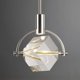 Camastar Modern Crystal Pendant Lighting, Brushed Nickel Kitchen Island Pendant Hanging Light Fixture, Cube Crystal Single Light Fixture Dimmable Chandelier for Dining Room, Vanity, Bathroom