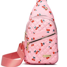 Maxoner Stylish Chic Quilted Design Small sling chest bag for women, Trendy multi zipper pockets adjustable crossbody backpack daypack shoulder fanny pack for Travel, Sports, Running, Hiking, and Daily Use - Color: Pink cherry