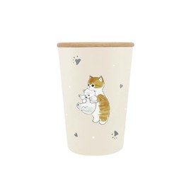 mofusand 53-2038 2-Way Vacuum Double Layer Tumbler, Medium, Shirokuma with Wooden Lid, Office, Work Desk, Cup, Hot and Cold Retention Function, Holder, Cup, Cute, Cat