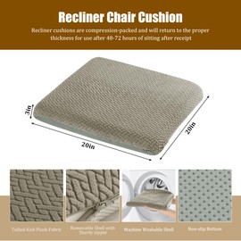 HOMBYS Tufted Furry Recliner Seat Cushion for Elderly Memory Foam Curved Edge Large Square Seat Cushion for Recliner Chair, Floor Pillow, Office Chair, Car, No Pressure on Thighs,Coffee Color