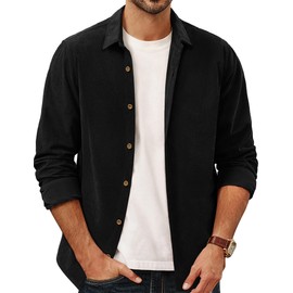 PJ PAUL JONES Men's Corduroy Shirts Casual Button Down Shirt Jacket Lightweight Shacket Black