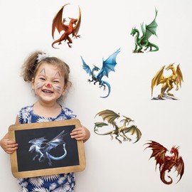 SUPERDANT 3D Dragon Wall Sticker 15 Pcs Pterosaur Wall Decal Realistic Dinosaur Wall Decor Nursery Wall Sticker Vinyl Peel and Stick for Kids Room Restroom Playroom Wall Decoration