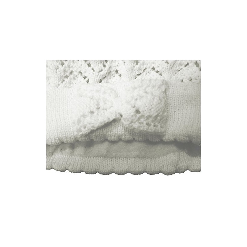 Baby White Girls Crochet Knitted Bow Bobble Hat - Fully