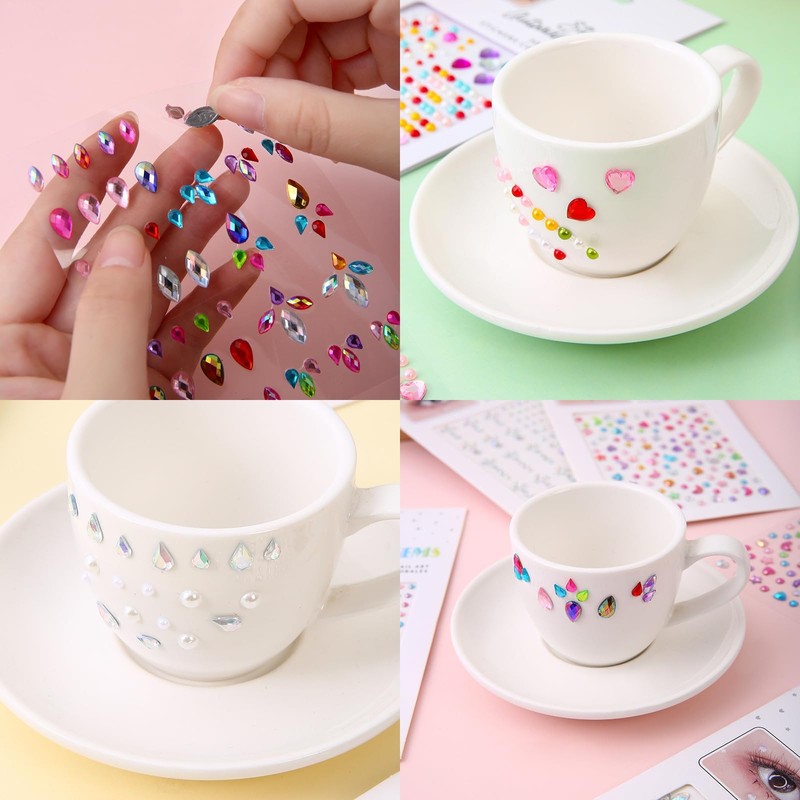 Glittering 4 Piece Set of Face Seals, Rhinestone Seals, Faces,