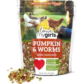Love My Girls: Chicken Snacks - Pumpkin & Worms - 2lb Bag - Global Harvest, Gourmet Multi-Grain Treats, Corn-Free, Nutritious & Protein Rich Mealworms