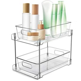 Kitchen Cabinet Organiser, 2 Tiers with Sliding Multifunctional | Sink organiser, removable organiser, for kitchen, bathroom and toilet, for spice rack, cosmetics, fridge organiser