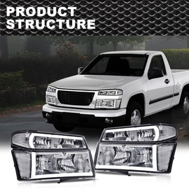 CNNELL LED Headlights Assembly Compatible with 2004-2012 Chevy Colorado/2004-2012 GMC Canyon/2006 Isuzu i-280 i-350/2007-2008 Isuzu i-290 i-370, Clear lens Chrome Housing Clear Reflector