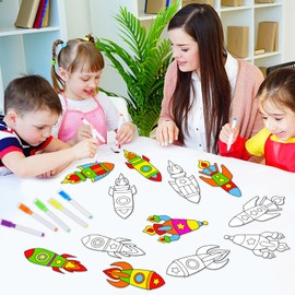 30Pcs Color Your Own Rocket Suncatcher Kits Space Astronaut Themed Painting Window Clings DIY Glass & Mirror Arts & Crafts Kit with Washable Markers Party Home Classroom decor Birthday Gift for Kids