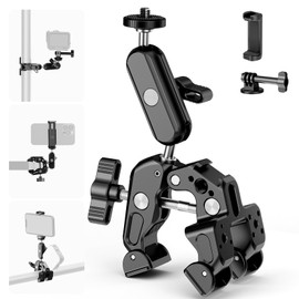 NEEWER Super Clamp with 3" Dual Ball Head Magic Arm, Camera & Smartphone Clamp Mount, Crab Scissors Clamp with 1/4" 3/8" Screw, Cold Shoe, Smartphone Holder, Action Camera Adapter, Birds-Eye