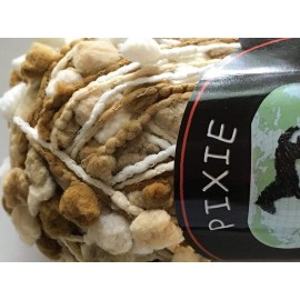 Dark Horse Yarns Pixie #107 Beige Brown White Pouf PomPom on Cord Yarn 50gr 76yd