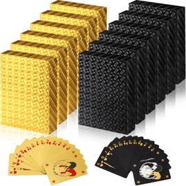 Zubebe 12 Decks of Playing Cards Waterproof Plastic Poker Cards Bulk Gold Foil Playing Cards Gift for Adults Washable Flexible Party Game Favors(Black, Gold)