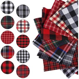30pcs Christmas Plaid Cotton Fabric- 10 x 10inch Xmas Quilting Fabric Squares in 10 Styles Christmas Fat Quarters Fabric DIY Fabric Supplies for DIY Sewing Quilting Patchwork Homemade Crafts Presents