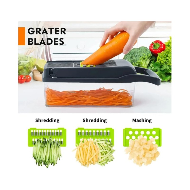 Multifunctional Vegetable Slicer with Accessories, Sharp Blades for Fruits and