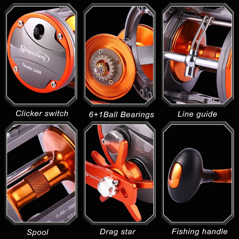 Sougayilang Line Counter Trolling Reel Conventional Level Wind Fishing Reel-Thunder