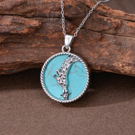 Reaii Natural Turquoise Giraffe Necklace for Women 925 Sterling Silver 1.2mm Cable Chain and Pendant Genuine Turquoise Jewelry Gifts