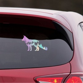 NBFU Decals Fox Mountains Adventure Animal 1 (Holographic Opal Purple) (Set of 2) Premium Waterproof Vinyl Decal Stickers Laptop Phone Accessory Helmet Car Window Bumper Mug Tuber Cup Door Wall