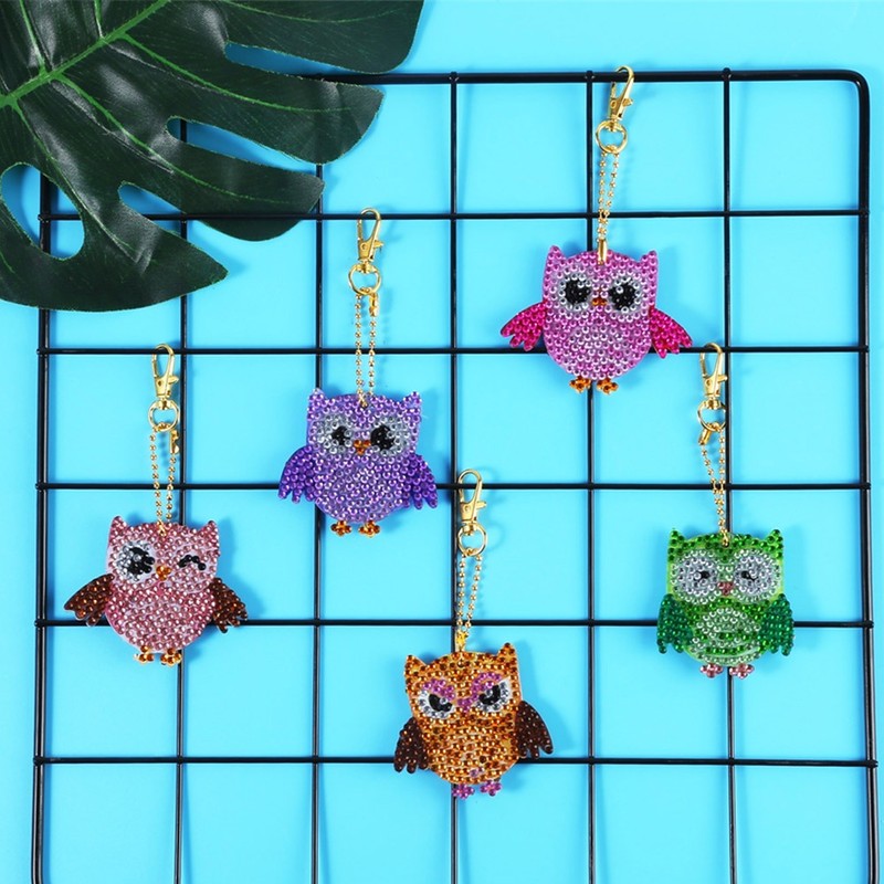 5PCS DIY Owl Diamond Painting Key Chain Acrylic Pendant Handmade