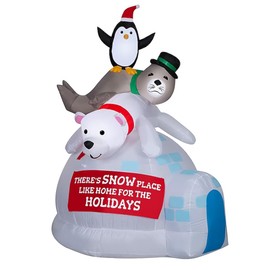 6.5' Gemmy Airblown Inflatable Christmas Penguin, Polar Bear, and Seal on Igloo Yard Decoration 881890
