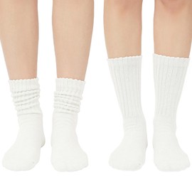 American Trends Slouch Socks for Women Casual Scrunch Retro Crew Socks Solid Color Stacked Tube Socks 2pack White