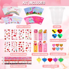 192 PCS Valentine’s Day Stationery Kids Gift Set for Classroom School Prize with Cards Pencils Erasers Sticker Sharpener Cups Ruler, Valentines Party Favor, Classmates Exchange Gift for Boys Girls