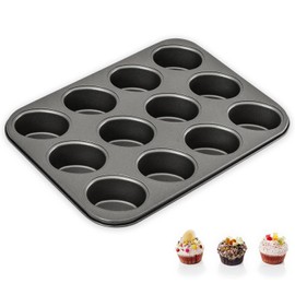Navoys 12 Cup Muffin Tray - Non-Stick Baking Tray and Robust Carbon Steel Craftsmanship Great for Yorkshire Puddings, Mince Pies and Cupcakes (1pk, 12 Cup Muffin Tray)