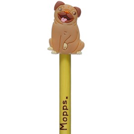 Puckator Mopps Pug Pencil with PVC Topper - Pencils for Kids - End of Year Gifts for Children - Funky Pencils for Kids Girls & Boys - Party Bag Fillers - Childrens Pencil - Classroom Gifts