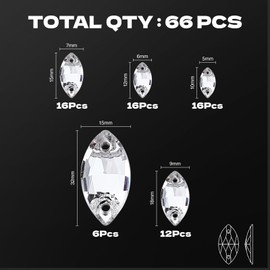 Sew on Rhinestones Flatback Crystal Rhinestones with Holes Horse Eye Shaped Crystal Gems Glass Rhinestones for Clothes Costume Dresses, Shoes, DIY Crafts, White