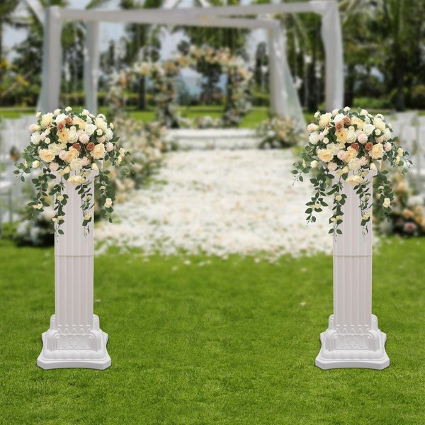 WOQLIBE 2 Pack Elegant Wedding Roman Column, Display Roman Pedestal