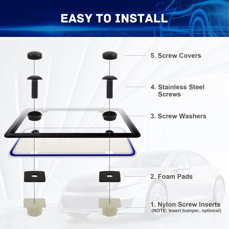 8 Sets Black License Plate Screws - Updated Rustproof Stainless