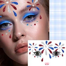 Patriotic Face Gems,Glitter Colourful Face Jewels Stick on Face 4th of July Eye Gems Face Stickers for Women, Body Eyes Face Tattoos Sticker for Independence Day Party Festival Accessor 1 Sheet