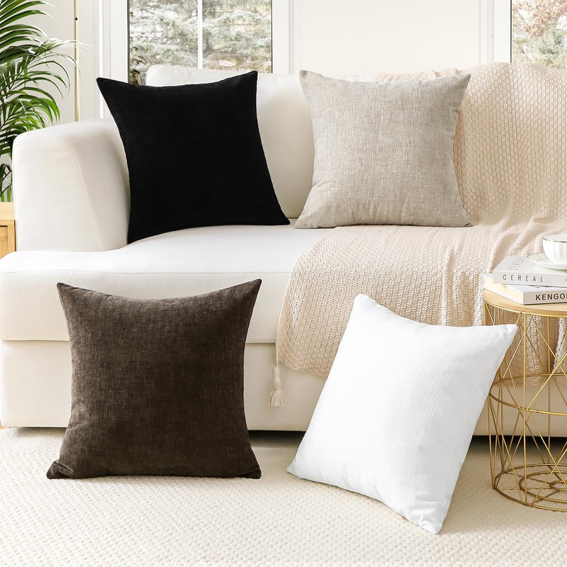 JOTOM Chenille Cushion Covers 50x50 cm Soft White Decorative Throw