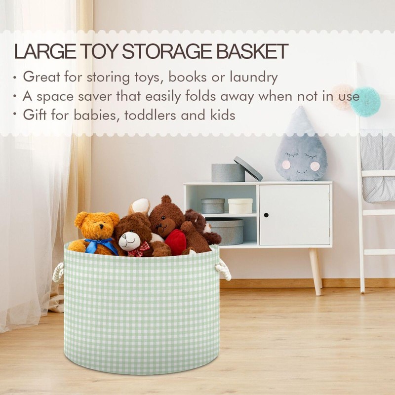 Takiito Green Gingham Checkered Storage Basket for Organizing, Fabric Collapsible