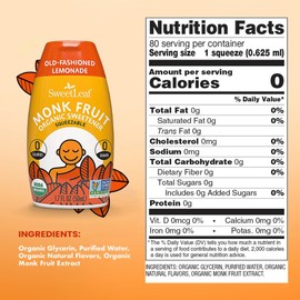 SweetLeaf Lemonade Liquid Monk Fruit - Monk Fruit Liquid Sweetener Drops, Organic Monk Fruit Extract, Zero Calorie Sweetener, Sugar Free, Keto Friendly, Erythritol Free - 1.7 Fl Oz