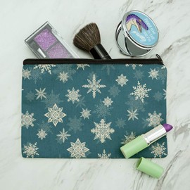 Snowflakes on Blue Tile Pattern Makeup Cosmetic Bag Organizer Pouch