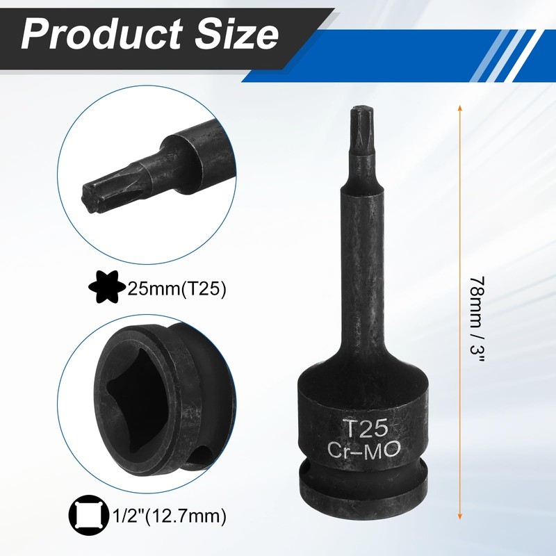 HARFINGTON 1/2" Drive Torx Bit Socket T25 Impact 6 Point