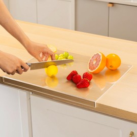 Acrylic Cutting Board with Counter Lip, 16x12 Inch Clear Cutting Boards for Kitchen Counter, Cutting Board Non Slip for Countertop Protector, Apartment Essentials Kitchen Decor Gifts