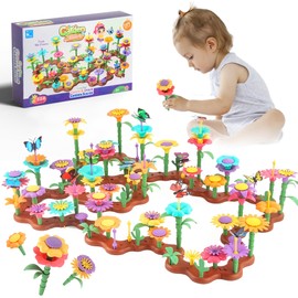 224PCS Children's Flower Garden Building Toy Set, Theme: Garden Design Game, Suitable for Girls Aged 3-8, STEM Preschool Children Stacking Toys