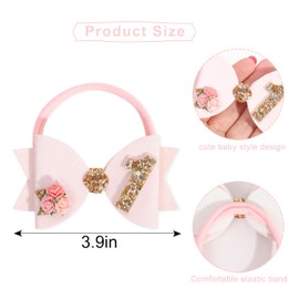 Jissoo Birthday Girl bow for Baby Girls - 1st Birthday Pink Bow Headdress,Gold Glitter Birthday Bow Headband Flowers,Photo Props (pink bow tie 1)