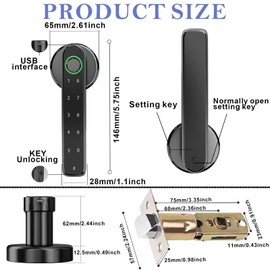 WAH LIN PARTS Fingerprint Smart Door Lock 5 in 1, Keyless Entry Door Knob with APP/IC Card/Fingerprint/Keys, 50 Fingerprints/100 Codes, Biometric Door Lock for Front Door Bedroom Office Hotel(Black)
