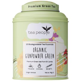 Tea People Organic Gunpowder Green, 20 Tea Pyramids in a Tin Caddy