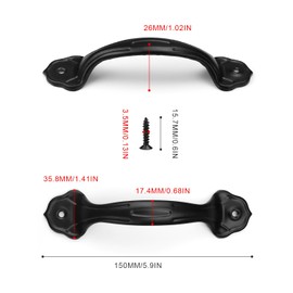 TIANLIN Cabinet Door Handles, 10 Pieces Furniture Handles, Black, 150mm Cabinet Handles Vintage, Flower Shaped Handle, Effortless Push and Pull for Wardrobe Cupboards Handle Furniture