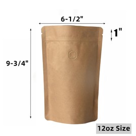 50 Pack Kraft Coffee Bags with Zipper Lock, High Barrier Resealable Stand Up Coffee Pouches, Degassing Valve for Coffee, Size for 12oz/340 Grams Beans or Grounded